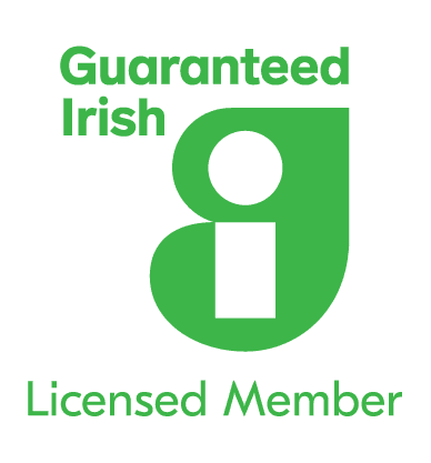 Guaranteed Irish Licensed Member logo: a green lowercase g symbol with the words Guaranteed Irish above it and Licensed Member below