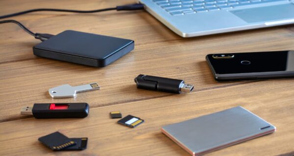 Various digital data storage devices. Usb sticks, external hard drive, SD cards, mini and micro SD cards, laptop and smartphone